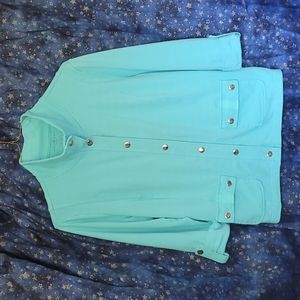 [EUC] Karen Scott Sport Aqua-Teal Snap-down Polo Jacket w/ Tab Sleeves & Pockets